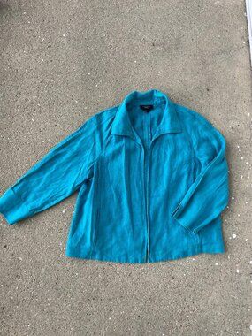 Vintage Y2K Talbots Light Jacket Teal Pure Irish Linen Womens XL Lightweight